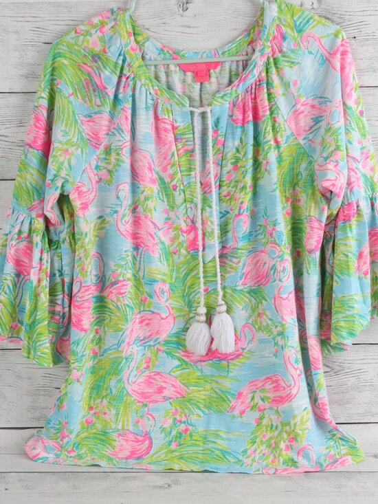 Lilly Pulitzer Tops - Lilly Pultzer Floridita Stretch Tunic Top "Flamingo Del Lago" Size Large